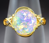 Золотое кольцо с ограненным полупрозрачным эфиопским опалом 2,36 карата