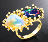 Золотое кольцо с топовыми ограненными эфиопскими опалами 5,68 карата и бриллиантами