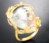 Массивное золотое кольцо с крупным персиковым морганитом 34,97 карата и бриллиантами