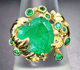Золотое кольцо с «сочными» уральскими изумрудами 5,61 карата и бриллиантами! Высокие характеристики