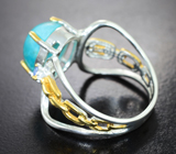 Серебряное кольцо с бирюзой 3,57 карата и танзанитами