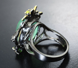 Серебряное кольцо с пренитом 16,97 карата, диопсидом и цитрином