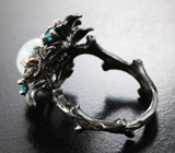 Серебряное кольцо с лунным камнем 3,19 карата и апатитами Серебро 925