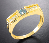 Золотое кольцо с редким уральским александритом цвета морской волны 0,26 карата и бриллиантами! Высокие характеристики Золото