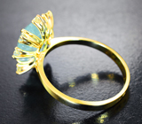 Золотое кольцо с крупным «неоновым» параиба турмалином 3,76 карата и бриллиантами Золото