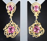 Золотые серьги с яркими розовыми шпинелями 6,91 карата и бриллиантами