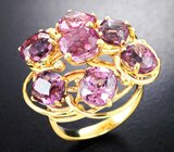 Объемное золотое кольцо c россыпью крупных ярко-розовых шпинелей 13,42 карата и бриллиантами