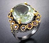 Серебряное кольцо с зеленым аметистом 8,48 карата и альмандинами гранатами