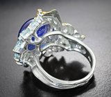 Серебряное кольцо с насыщенным танзанитом 16,43 карата, голубыми топазами и цитринами
