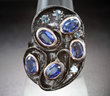 Серебряное кольцо с кианитами и голубыми топазами Серебро 925