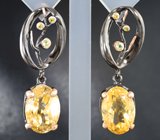 Серебряные серьги с цитринами 29,86 карата и перидотами