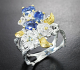 Серебряное кольцо с кианитами и голубым топазом Серебро 925