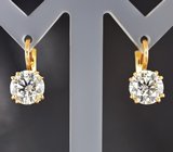 Золотые серьги с крупной парой чистейших муассанитов топовой огранки 3,7 карата