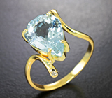 Золотое кольцо с аквамарином высокой чистоты 3,61 карата и бриллиантами Золото
