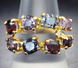 Золотое кольцо с россыпью разноцветных шпинелей 5,77 карата и бриллиантом