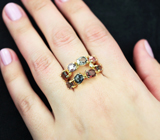 Золотое кольцо с россыпью разноцветных шпинелей 5,77 карата и бриллиантом