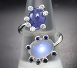 Комплект с насыщенными танзанитами 8,62 карата, лунным камнем, бесцветными топазами и синими сапфирами