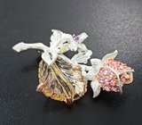 Серебряная брошь с резным аметрином и аметистом Серебро 925