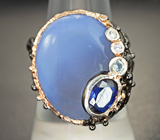 Серебряное кольцо с халцедоном 19,5 карата, кианитом и голубым топазом  Серебро 925