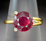 Золотое кольцо с насыщенным алым рубином 3,83 карата и бриллиантами