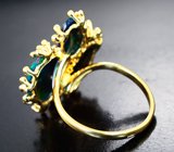 Золотое кольцо с ограненными черными опалами 3,3 карата и диопсидами
