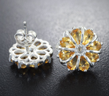 Замечательные серебряные серьги с цитринами Серебро 925