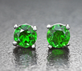 Симпатичные серебряные пусеты с диопсидами Серебро 925