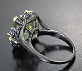 Серебряное кольцо с зеленым аметистом 7,35 карат и танзанитами Серебро 925