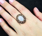 Серебряное кольцо с халцедоном 5,11 карата и аметистами Серебро 925
