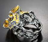 Серебряное кольцо с цитринами и синими сапфирами Серебро 925