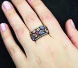 Серебряное кольцо с танзанитами, розовыми турмалинами и кварцем Серебро 925