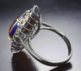 Серебряное кольцо с кристаллическим черным опалом 5,63 карата и синими сапфирами Серебро 925