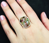 Роскошное серебряное кольцо с разноцветными турмалинами