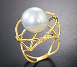 Золотое кольцо с морской жемчужиной барокко потрясающего люстра 13,3 карата и бриллиантами Золото