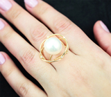 Золотое кольцо с морской жемчужиной барокко потрясающего люстра 13,3 карата и бриллиантами