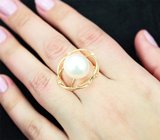 Золотое кольцо с морской жемчужиной барокко потрясающего люстра 13,3 карата и бриллиантами Золото