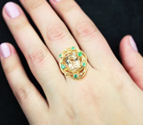 Золотое кольцо с чистейшим морганитом 4,61 карата, уральскими изумрудами и бриллиантами
