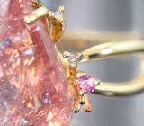 Золотое кольцо с крупным насыщенным турмалином 13,9 карата и бриллиантами