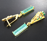 Золотые серьги с "неоновыми" уральскими изумрудами редкой огранки 5,18 карата и бриллиантами Золото