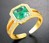 Золотое кольцо с уральским изумрудом высоких характеристик 1,59 карата и бриллиантами
