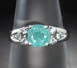 Кольцо с медьсодержащим параиба турмалином 1,12 карата и бесцветными цирконами