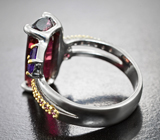 Серебряное кольцо с турмалином 4,23 карата, аметистом и родолитами