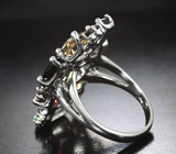 Серебряное кольцо с разноцветными турмалинами различных огранок, родолитами и цаворитами Серебро 925