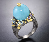 Серебряное кольцо с аквамарином 13,2 карата, голубыми топазами и аметистами Серебро 925