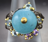 Серебряное кольцо с аквамарином 13,2 карата, голубыми топазами и аметистами Серебро 925