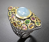 Серебряное кольцо с лунным камнем 3,22 карата и разноцветными турмалинами Серебро 925
