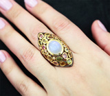 Серебряное кольцо с лунным камнем 3,22 карата и разноцветными турмалинами Серебро 925