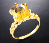 Золотое кольцо с ярким медовым гелиодором авторской огранки 3,22 карата и бриллиантами Золото