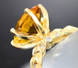 Золотое кольцо с ярким медовым гелиодором авторской огранки 3,22 карата и бриллиантами