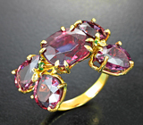 Золотое кольцо с россыпью винных рубеллитов 14,75 карата, цаворитами и бриллиантами